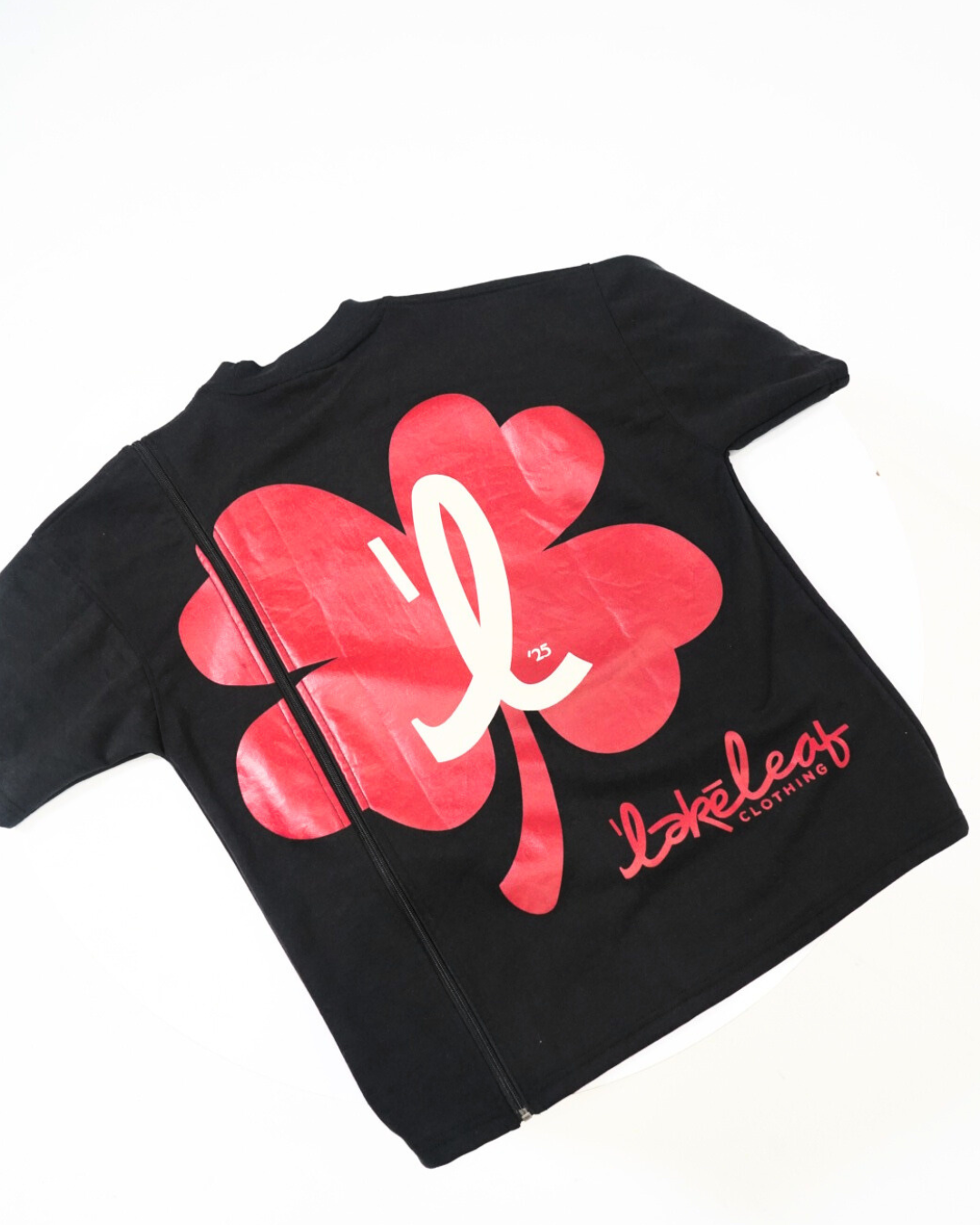 Red And Black Lucky Clover Zipper Tee